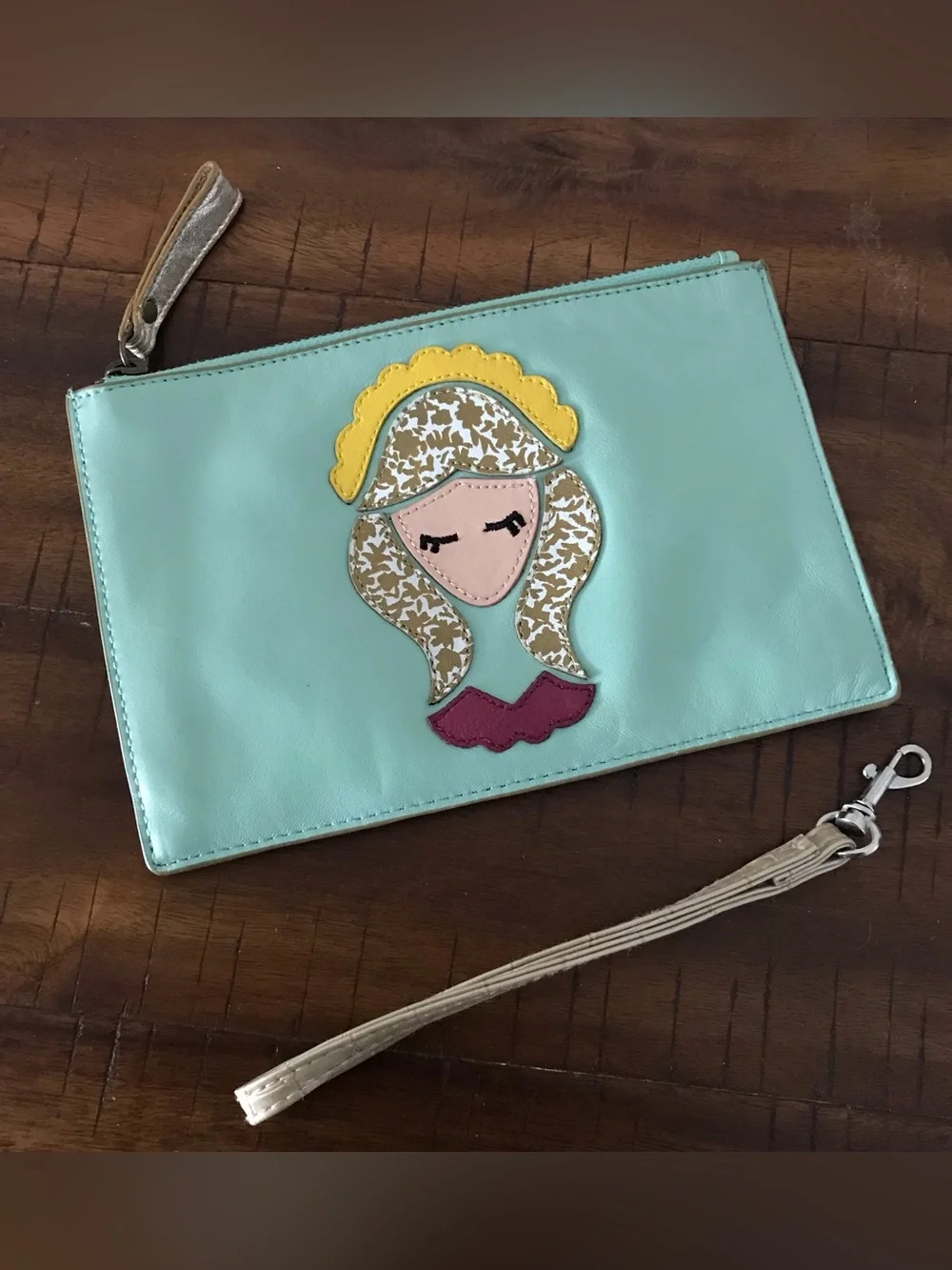 Anthropologie, Miss Albright Collection - Mint Virgo Appliqué Wristlet/Clutch